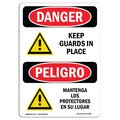 Signmission OSHA Sign, Keep Guards In Place Bilingual, 5in X 3.5in Decal, 10PK, 3.5" W, 5" H, Spanish, PK10 OS-DS-D-35-VS-1388-10PK